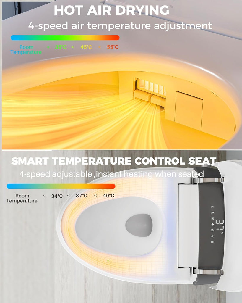 Smart Toilet With Bidet, One-Piece Elongated, Auto Open/Close & Flush, Heated Seat, Front & Rear Wash