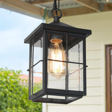 Outdoor Pendant Light Fixture, Farmhouse Exterior Hanging Lights with Adjustable Chain