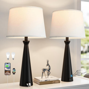 Modern Touch Lamps for Nightstand, 3 Way Dimmable Bedroom Lamp Set of 2