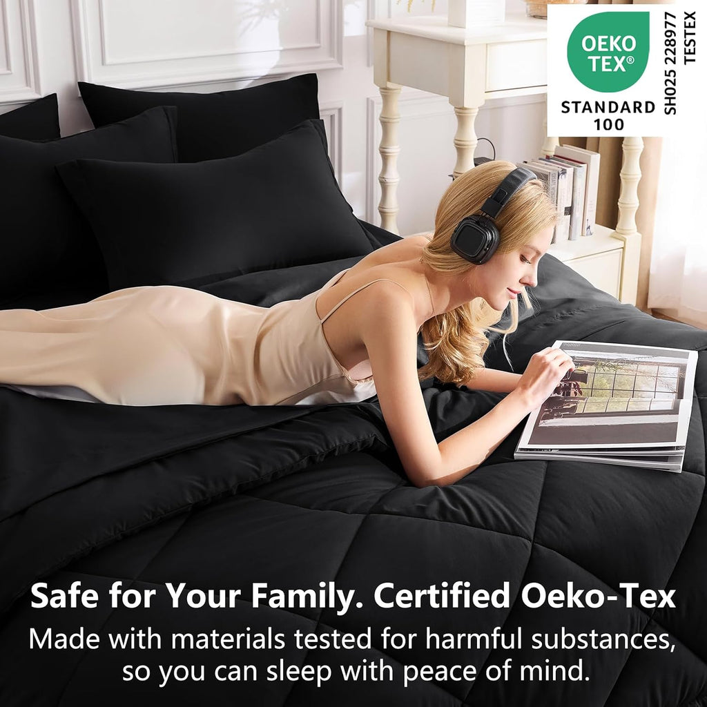 Twin Comforter Set Black - 5 Pieces Complete Bedding Set - Set of 5