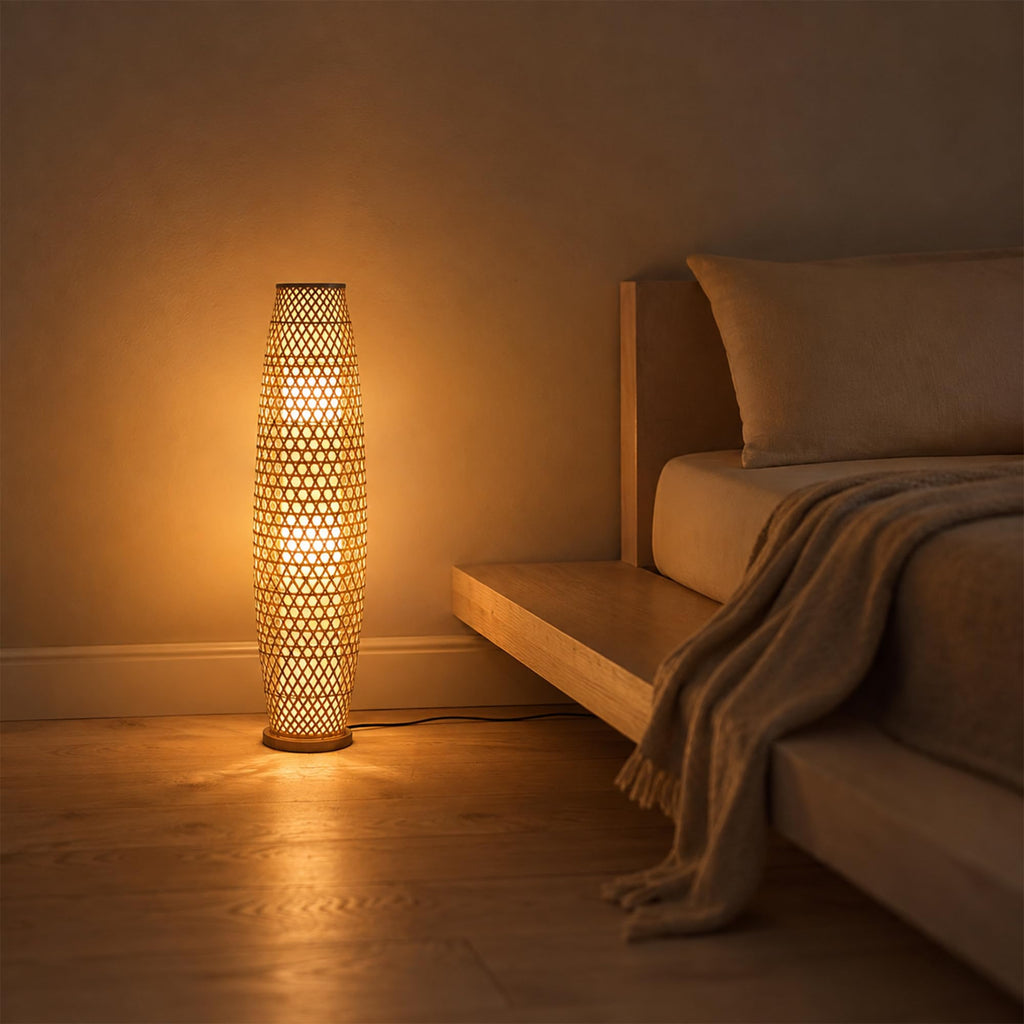 39in Bamboo Floor Lamp with 2 E26 LED Bulbs& 3000K Warm Light