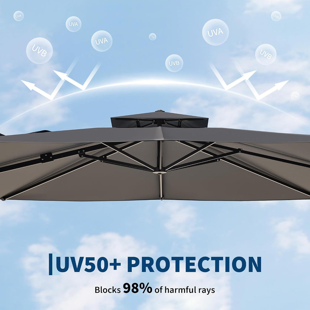 10x10 ft Square Outdoor Umbrella, Cantilever Patio Umbrella