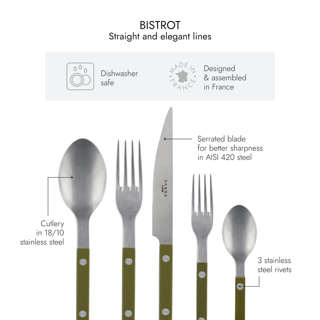 Flatware Set - Bistrot Vintage Collection - Knives, Forks, Soup Spoons, Teaspoons & Dessert Forks - Stainless