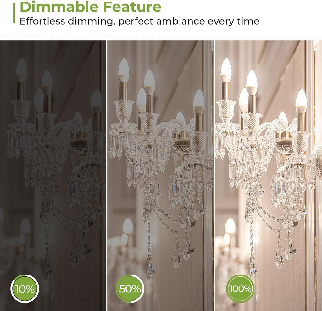 E12 LED Candelabra Bulb 40 Watt Equivalent, Dimmable Chandelier Light Bulbs 5000K Daylight, B10 Candle Bulbs for Chandelier, 3W, 300LM, 6 Pack