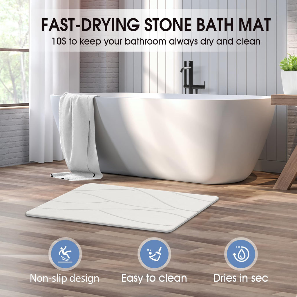 Stone Bath Mat, Diatomaceous Earth Shower Mat White