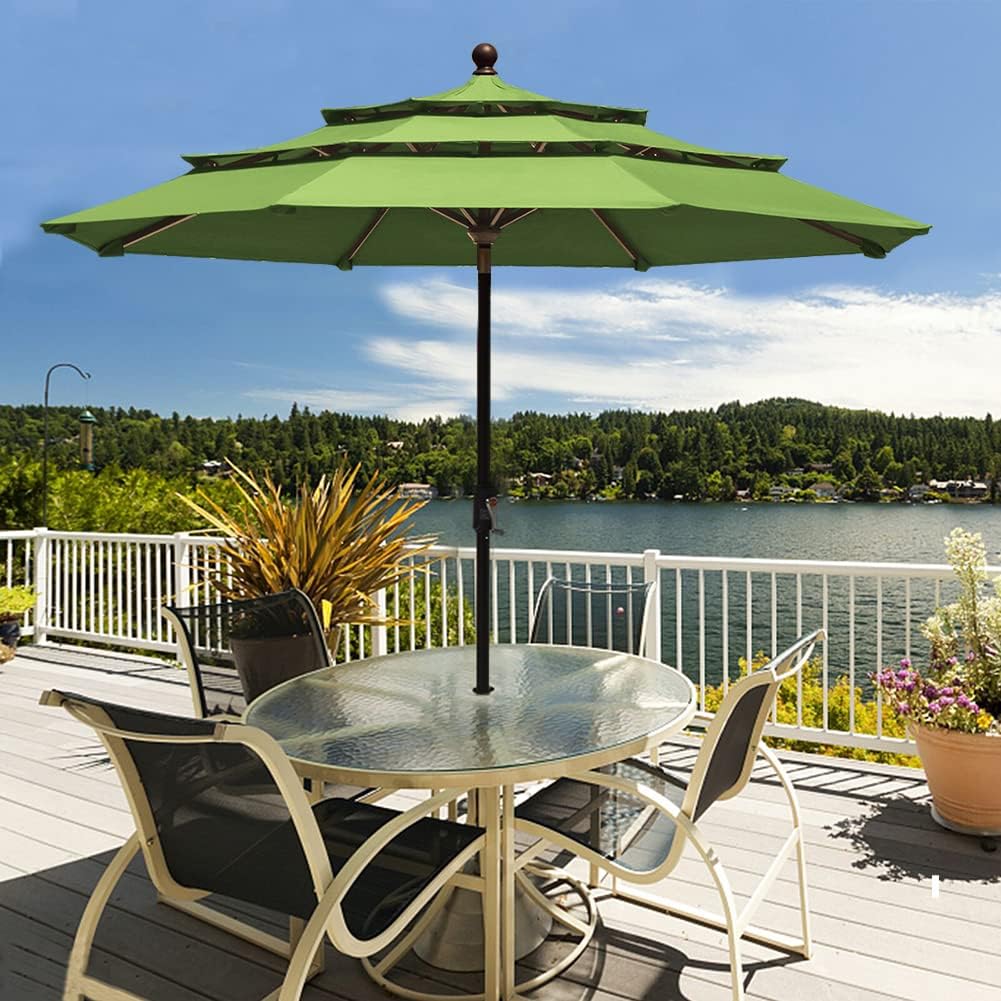 USA 10-Year-Non-Fading 9ft 3-Tier Market Patio Umbrella, Commercial Grade Outdoor Table Umbrella with Crank Open - Macaw