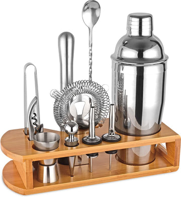 Cocktail Shaker Set Bartender Kit, 12-Pcs Bar Tool with Bamboo Stand - Set of 12