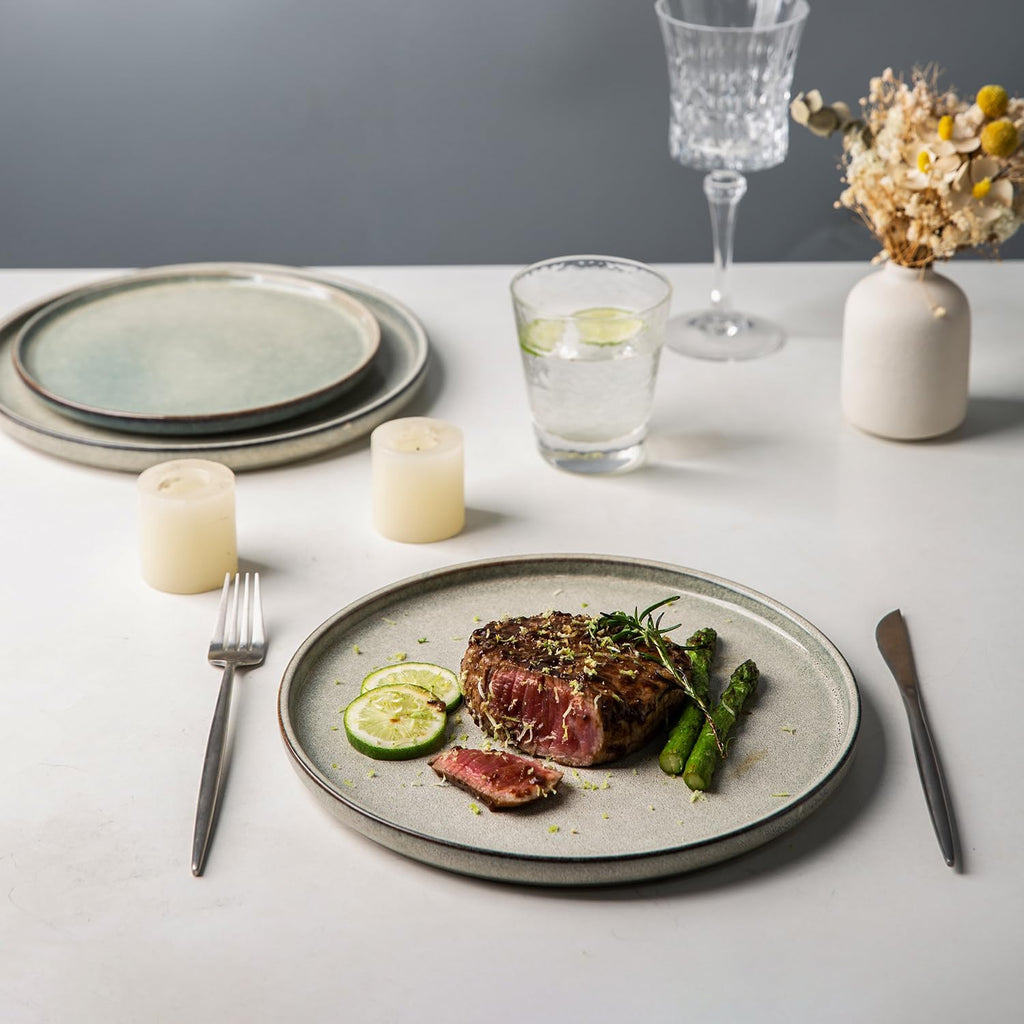 Stoneware Dinnerware Sets,Round Reactive Glaze Ceramic Plates and Bowls Sets,Highly Scratch Resistant | Dishwasher & Microwave Safe,Service for 8 Dishes Set (24pc)