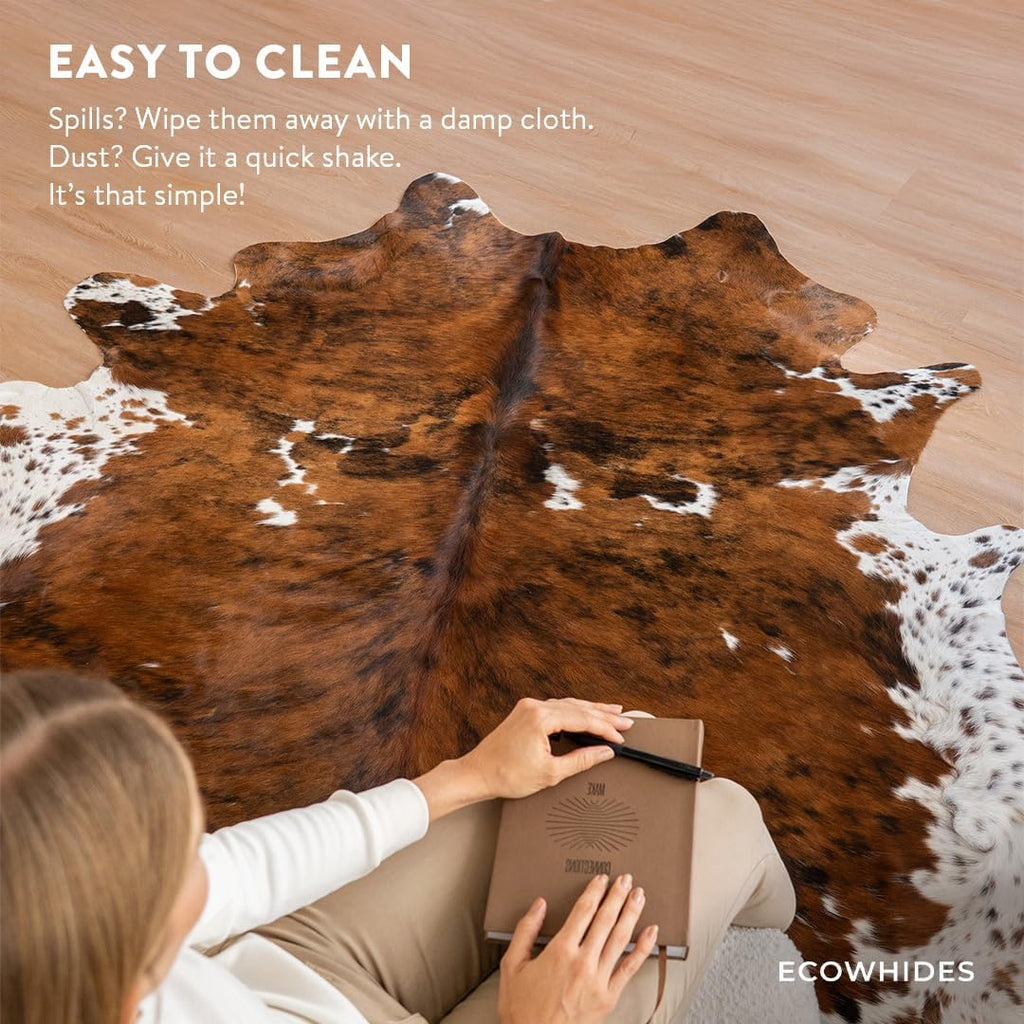 100% Genuine Brazilian Cowhide Rug - Tricolor Brindle Mix - Luxury Cowskin Leather Area Rug Décor 7 x 6 feet