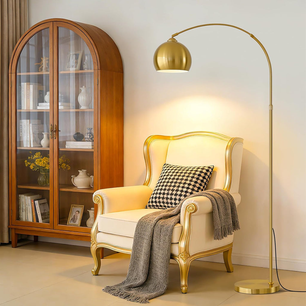 Brushed Gold Arc Floor Lamp 71" Tall, Dimmable 12W LED Smart Standing Lamp with Remote