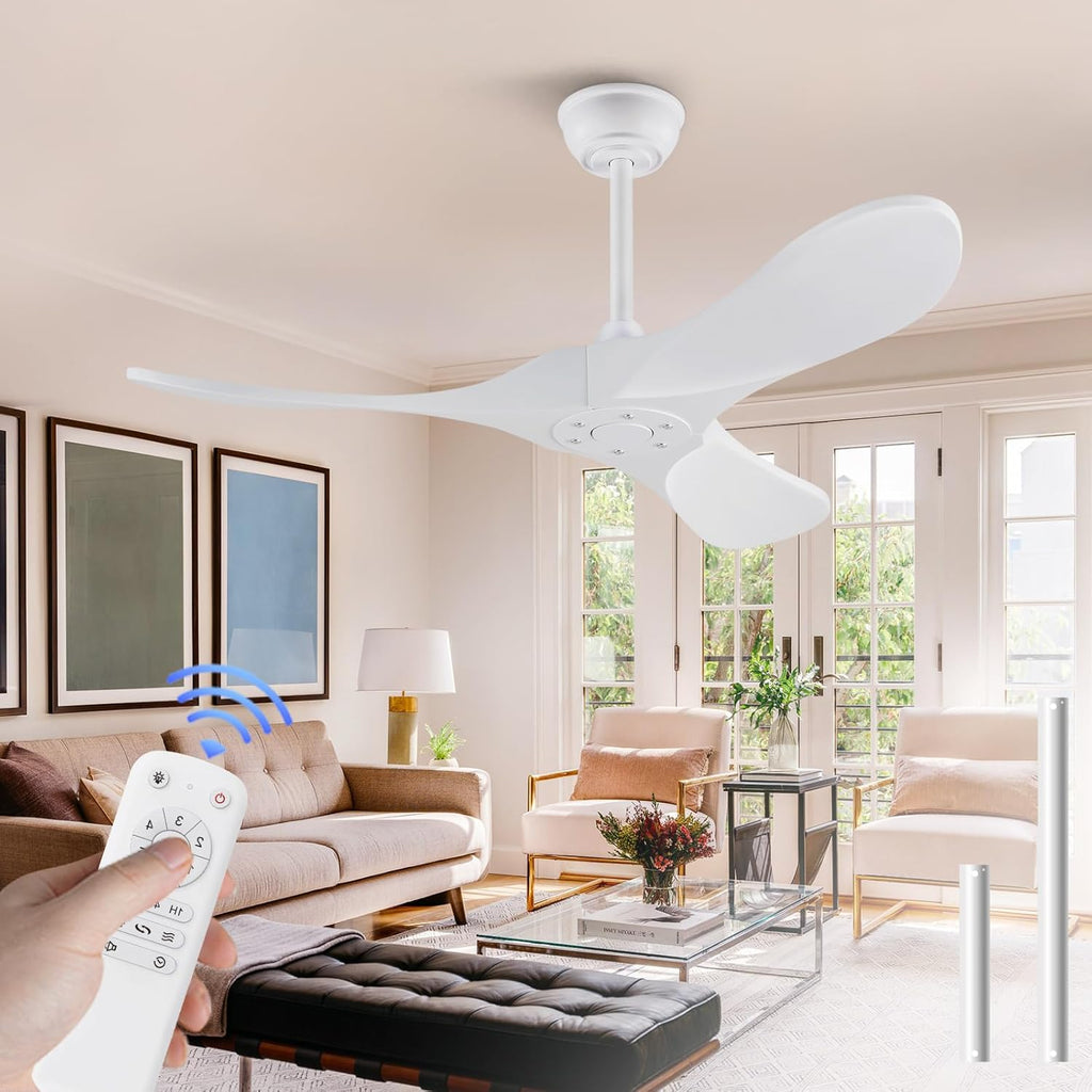 Inspired Maverick Style 42 Inch Solid Wood Ceiling Fan with Remote,White Ceiling Fan no Light,6 Speeds,Noiseless,Reversible DC Motor,Modern Ceiling Fans without Lights for Outdoor Indoor Bedroom Farmhouse,Patios A101-B0DFTMQX4F
