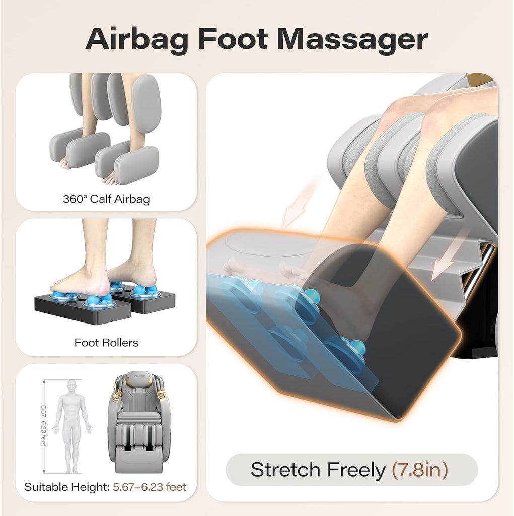 Massage Chair Full Body 160° Zero Gravity SL-Track, 12 Modes, Grey | Full-Body Airbags, Body Scan, 6 Massage