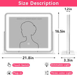 Large Vanity Mirror with Lights, 22"x17" Lighted Makeup Mirror for Desk, 3 Color Dimmable LED Lights, Smart Touch