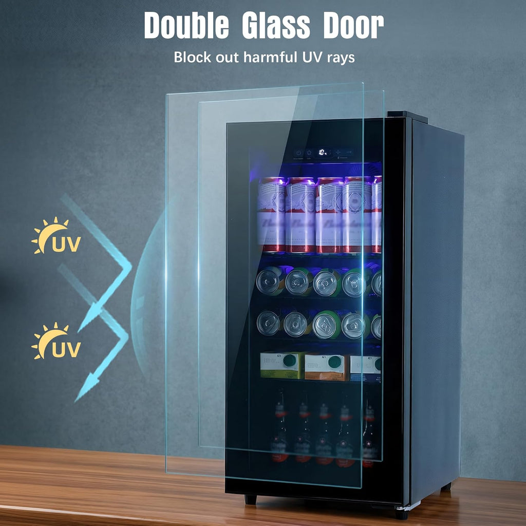 Beverage Refrigerator, 160 Can Mini Fridge Glass Door for Soda, Beer or Wine wit
