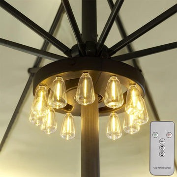 Umbrella Lights, Patio Outdoor Umbrella Lights Battery Operated with Dimmable Timer,12 Warm White LED Bulbs in 3