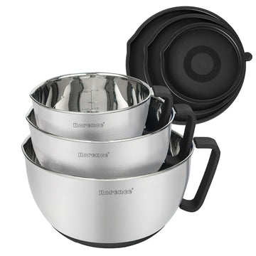 Stainless Steel Mixing Bowls Set with Lids,1.5,3 & 5 Qt,Black