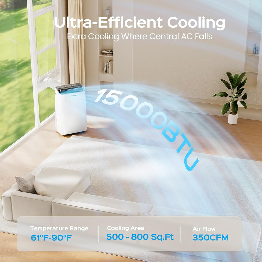15000 BTU Portable Air Conditioners Cools Up to 800 Sq.Ft., 4-in-1 Smart Portable AC Unit with Cooling, Dehumidifier