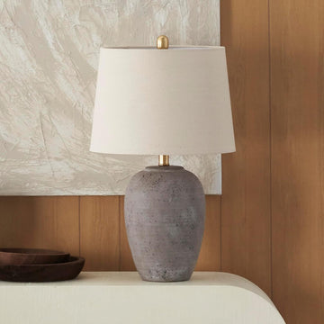 Home 23" Greyish Brown Earth Tone Rustic Farmhouse Ceramic Table Lamp, Dining, Office, with Beige Li
