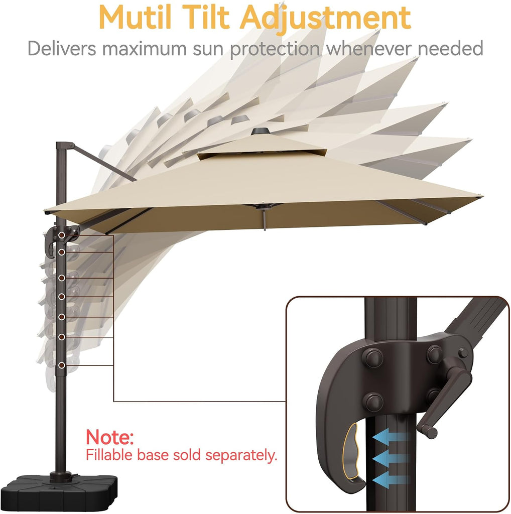 10x10 FT Patio Umbrella, Large Cantilever Double Top Heavy Duty Offset Umbrellas with 360° Rotation