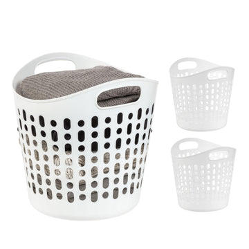 USA Plastic Laundry Hamper, 27L- 3 PK, Flexible, Ventilation, White