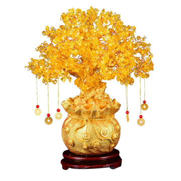 Feng Shui Money Tree Natural Crystal Citrine Lucky Tree Artificial s Collectible Figurine of Life Bonsai Decoration