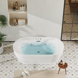 Acrylic Freestanding Bathtub, 71-Inch White Soaking Tub with Air Bubble Jets, Manual Control, Modern Stand-Alone Design