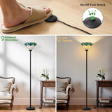 Floor Lamp with Tree Leaf Stained Glass Shade, Torchiere Floor Lamp, Tall Corner Pole Lamp with Foot Switch