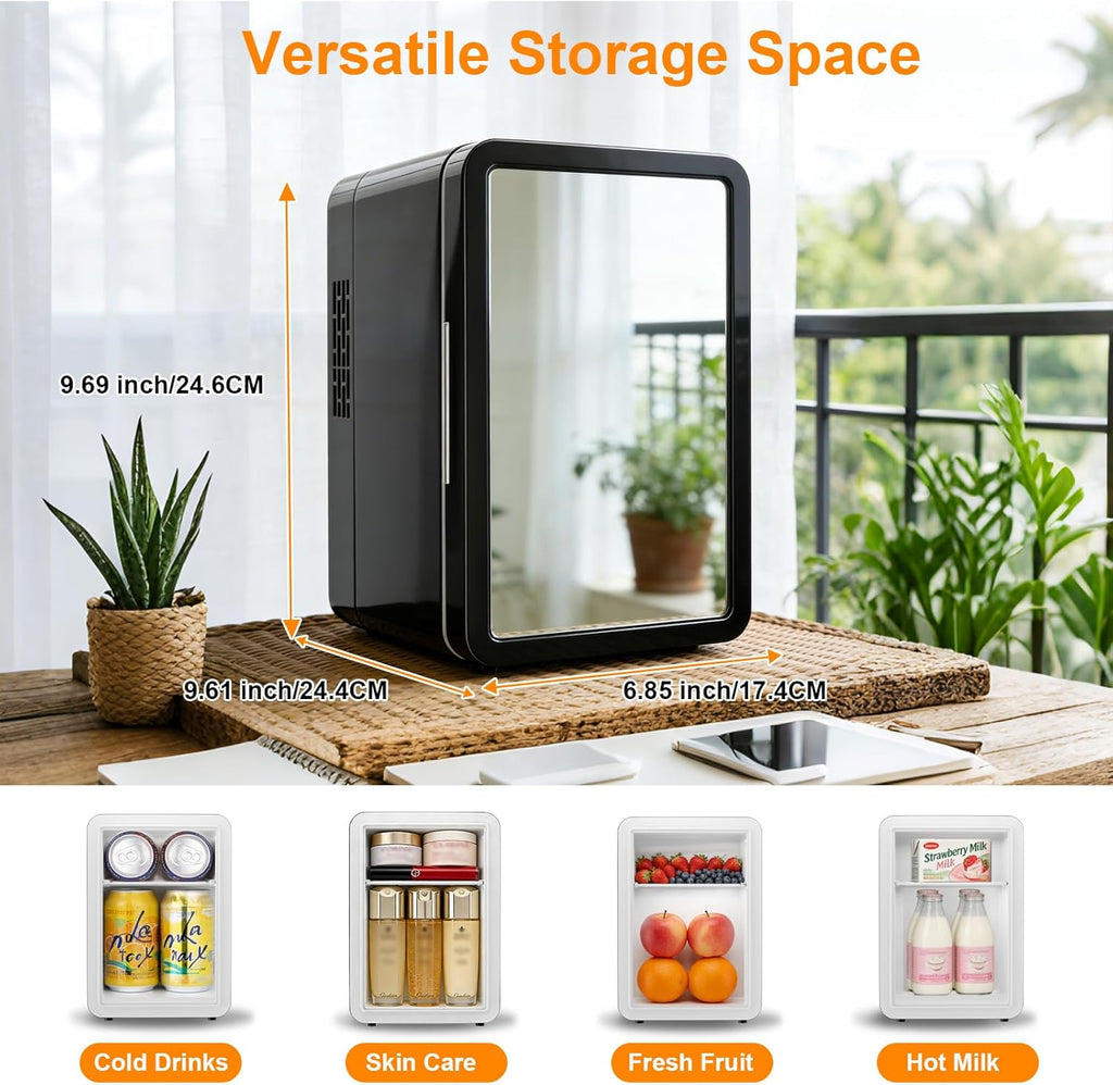 Mini Fridge, Mini Compact Refrigerator with Gaming Light, 4 Liter/6 Cans Small Refrigerator with Mirror Door, AC/DC