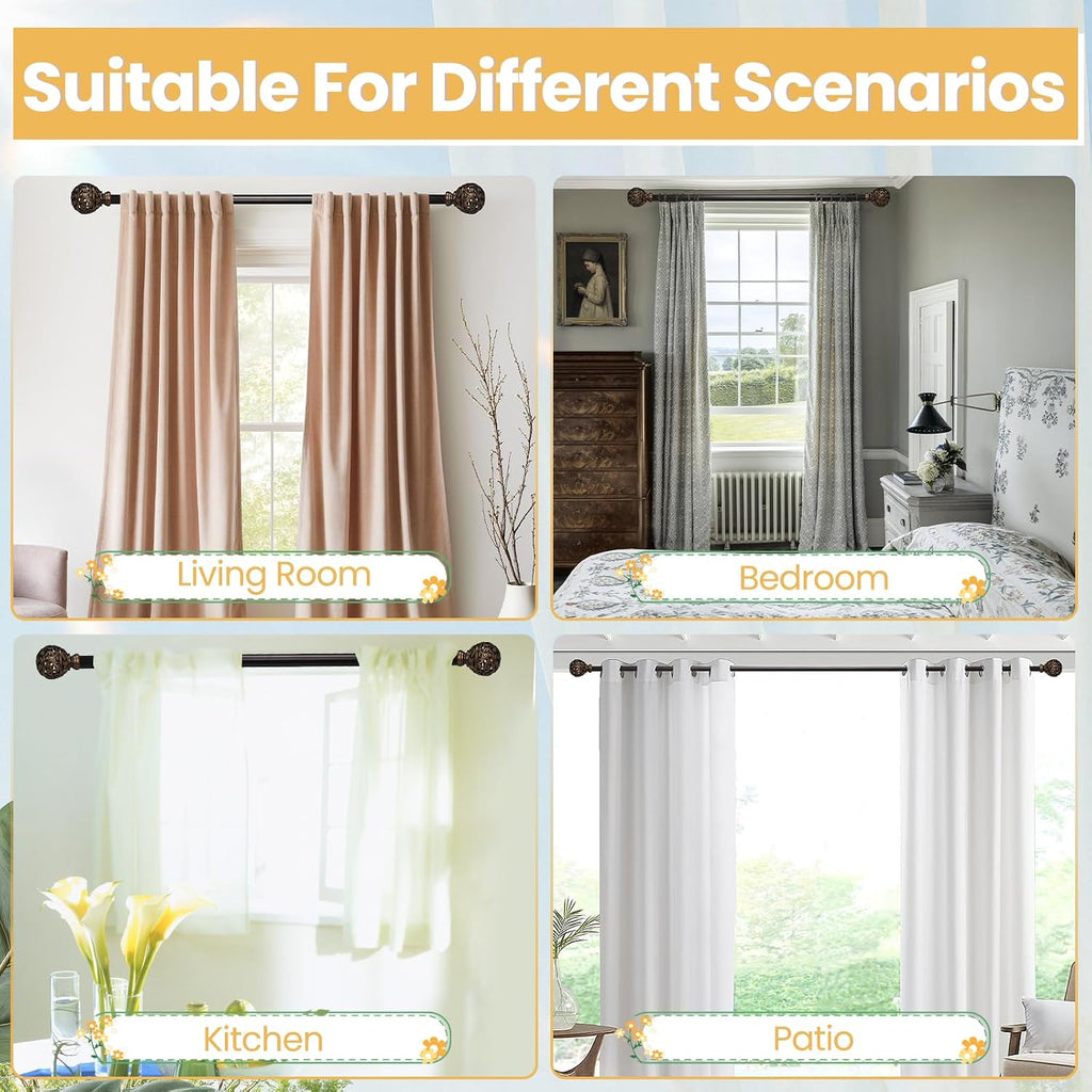 Curtain Rods For Windows, 1 Inch Heavy-Duty Adjustable Decorative Curtain Rods With Branches Leaves