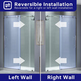 Frameless Sliding Shower Door, 56" - 60" Width, 76" Height, 3/8" (10 mm) Clear Tempered Glass, Chrome Finish