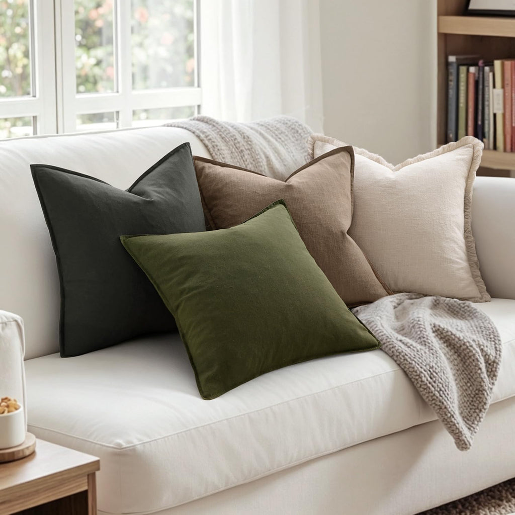 Pack of 2 Decorative Linen Pillow Covers Boho Farmhouse Modern Soft Spring Accent Throw Pillows Neutral Cushion