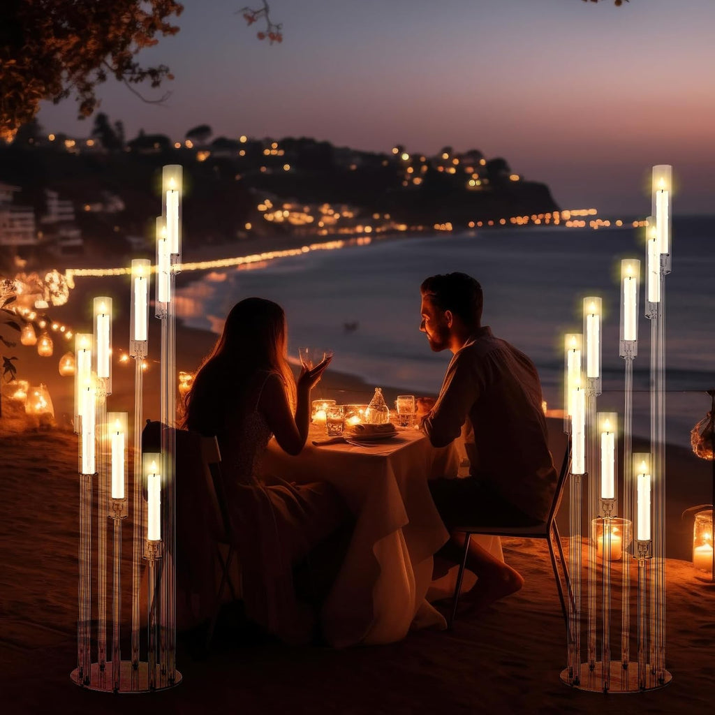 2 Pcs 8 Arm Acrylic Candelabra Centerpieces for Tables 49.6 x 11 Inch Candlesticks Holder Clear Acrylic Candle