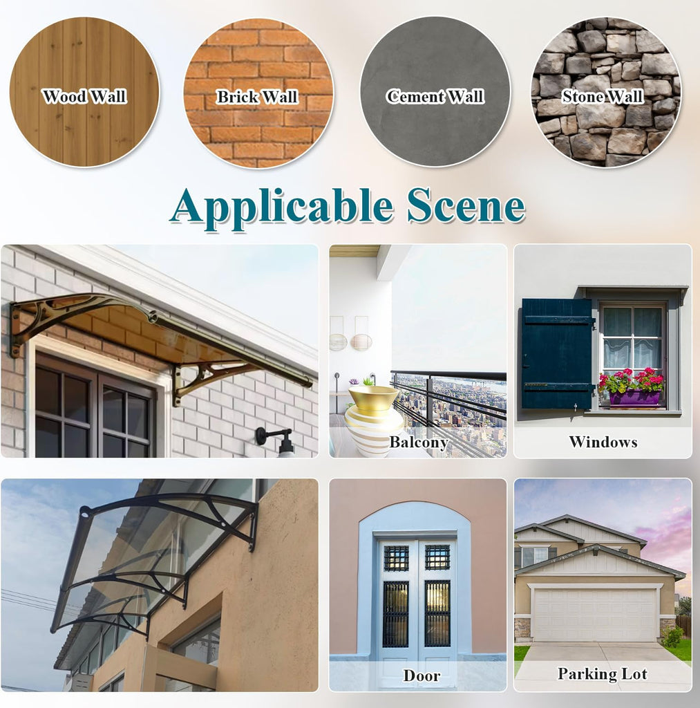Awning for Door Entrance, Window Awnings Exterior with Aluminum Bracket, UV, Rain & Snow Protection, Durable