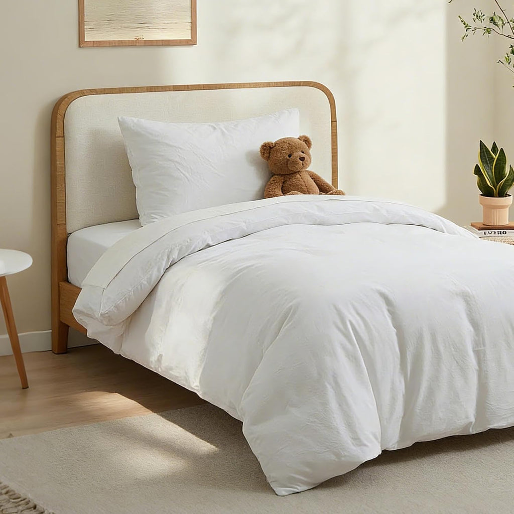 100% Washed Cotton Duvet Cover, White, Twin, 68x90 Inches