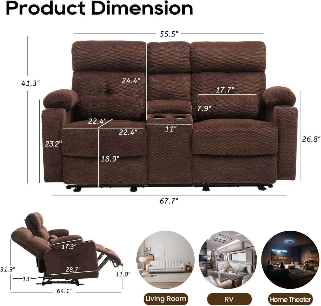 Power Reclining Loveseat, Massage Loveseat Recliner Sofa Home Theater Seating with Heat