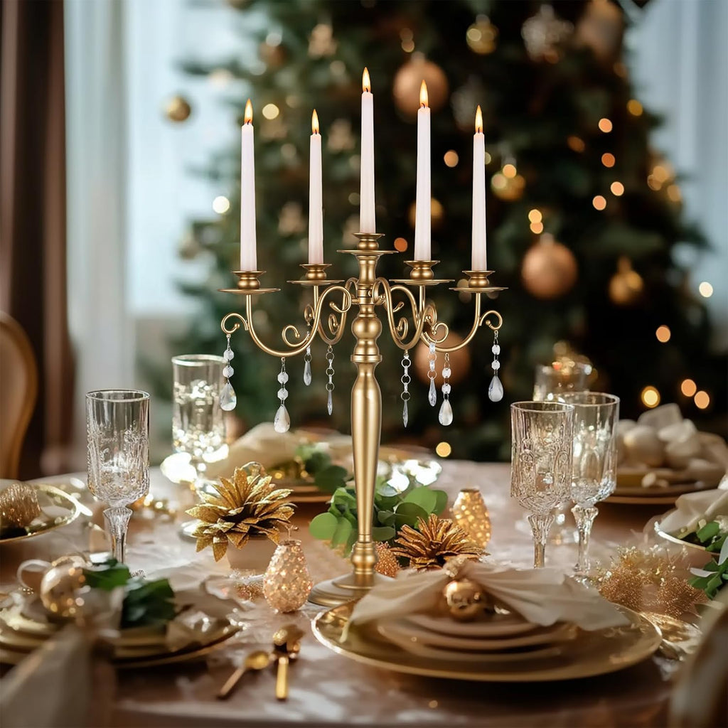 Wedding Candelabra Table Centerpiece: 5 Arm Candelabras for Candlesticks - Gold Candle Holder Set of 2nt