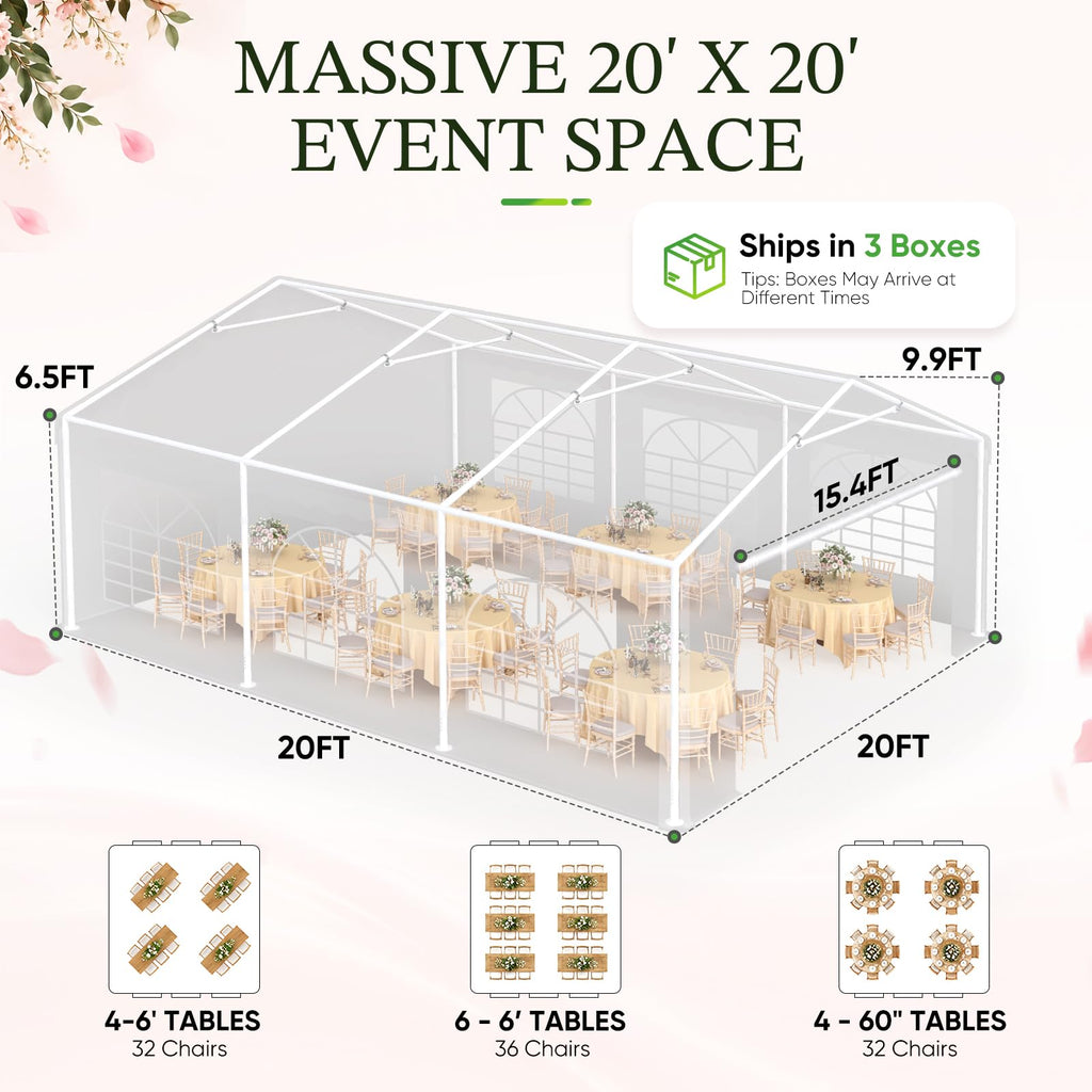 20x20ft Heavy Duty Party Tent with Storage Bags