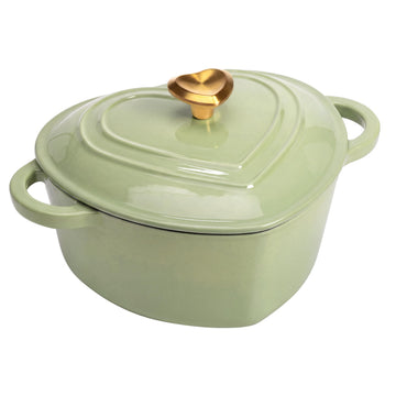Heart Shaped Dutch Oven 2 QT, Enameled Cast Iron Pot (Green)