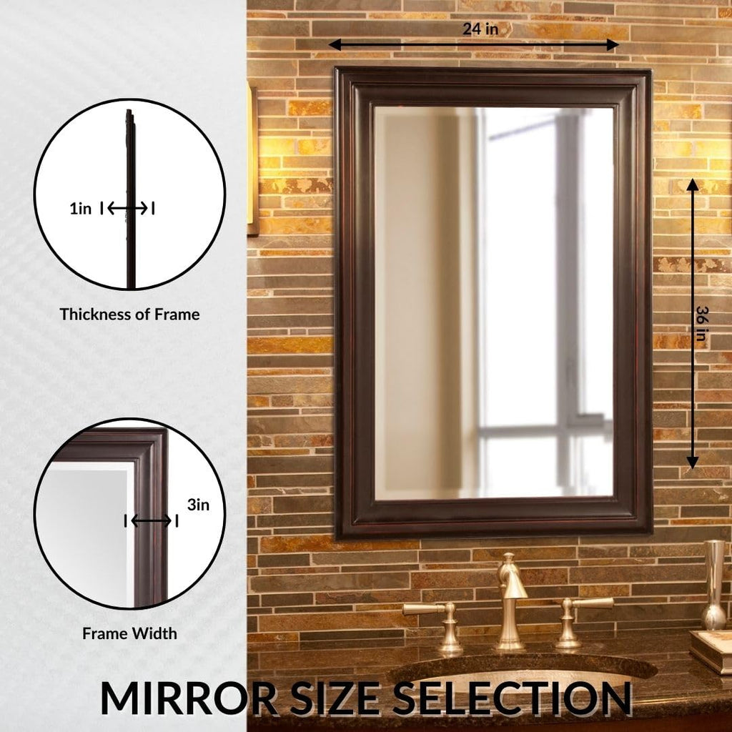 George Rectangular Oil Rubbed Bronze Wall Mirror, Rectangle Hanging Wood Framed Vanity Mirrors Decor, Living Room