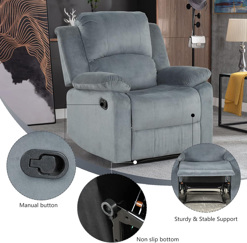 Manual Recliner Chair, Soft Fabric Overstuffed Recliner Single Sofa Chair , Heavy Duty and Safety Reclining Mechanism