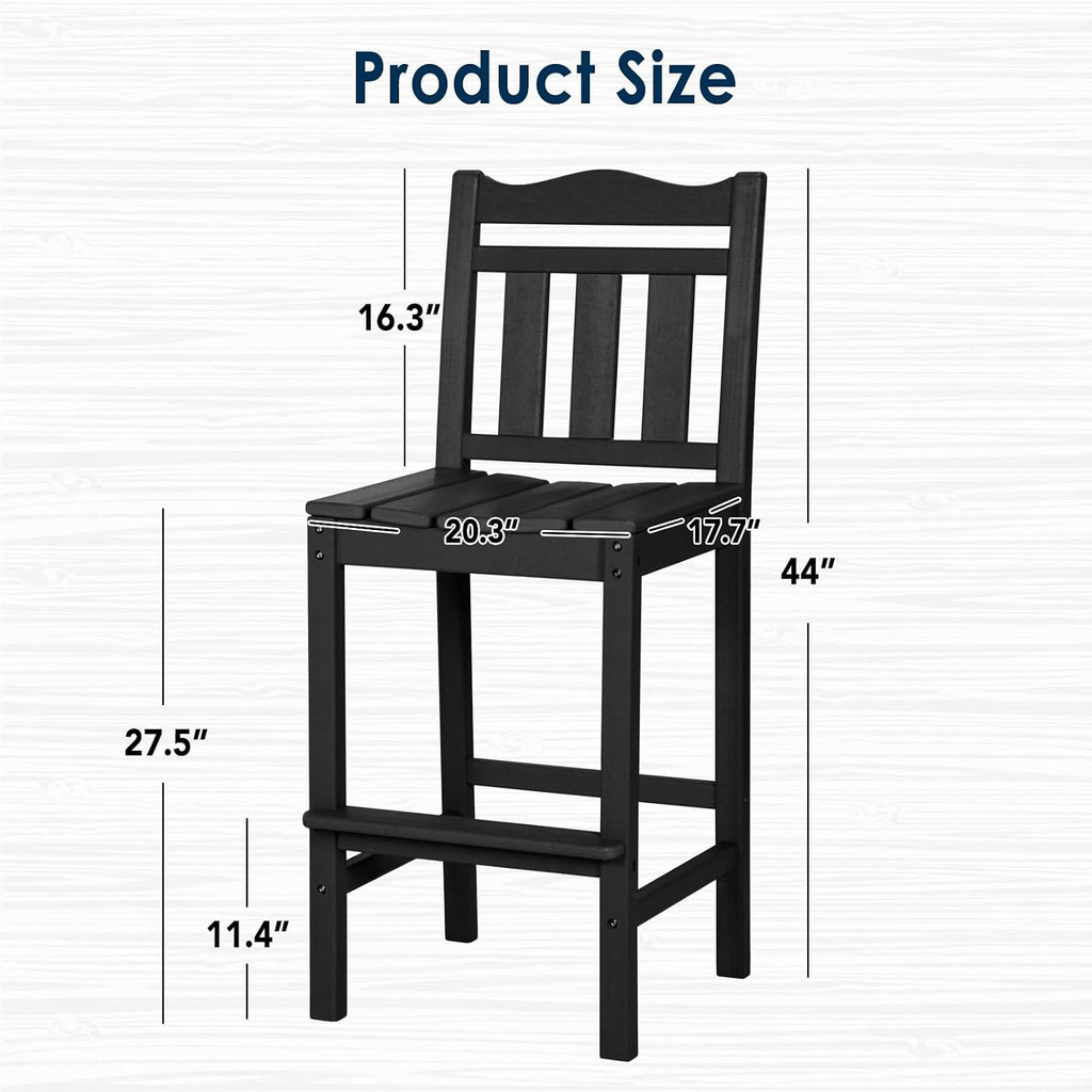 Outdoor Bar Stools Set of 2, HDPE 44 Inch Tall Adirondack Chairs Bar Chairs, Weather Resistance Bar Height Chair