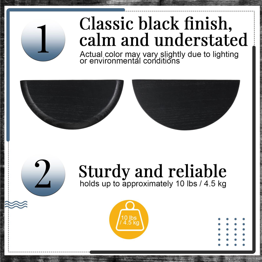 4 Pcs Half Round Small Floating Wall Shelves, Black