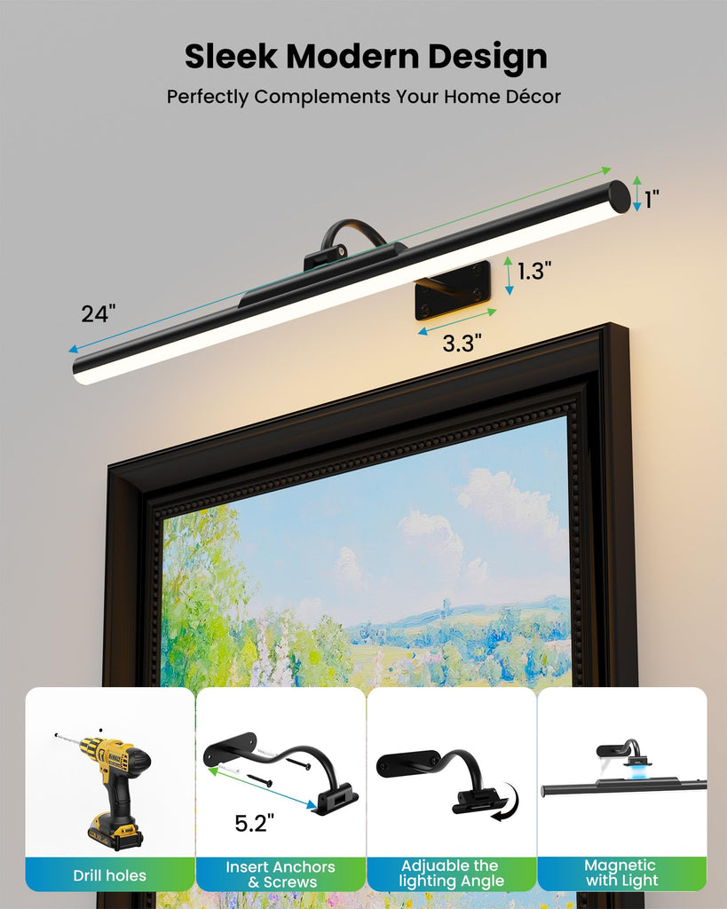 3Pack Picture Light for Wall Gallery Light 24 Inch Black