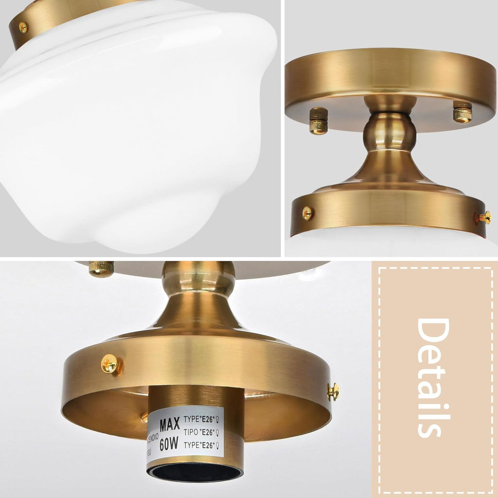 8" Gold Schoolhouse Lights Fixture Schoolhouse Light Fixtures Ceiling Mid Century Lights Fixture Milk Glass Fixtures