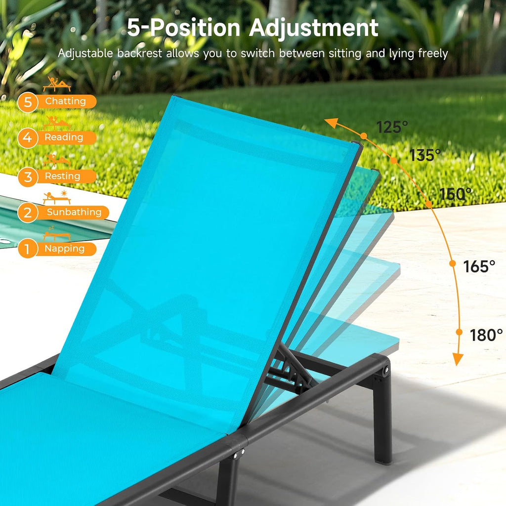 Aluminum Chaise Lounge Chair Outdoor for Outside Poolside, 1PC, Lake Blue | Foldable & Assembly Free Outdoor Lounge
