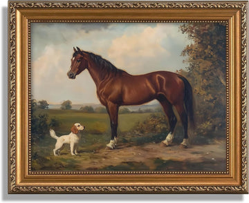 Classic Horse Wall Art Prints, Vintage Western Canvas Prints, Vintage Rustic Farmhouse Decor, Antique Gold Framed Art