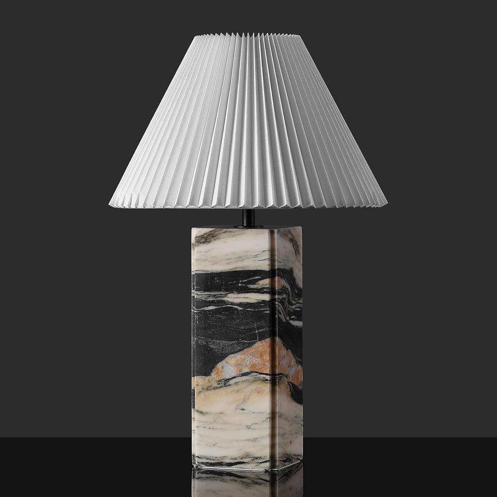 Mackenzie Light Brown/Black Marble Square 25-inch Table Lamp Living Room Home Office Desk Nightstand (LED Bulb Included)