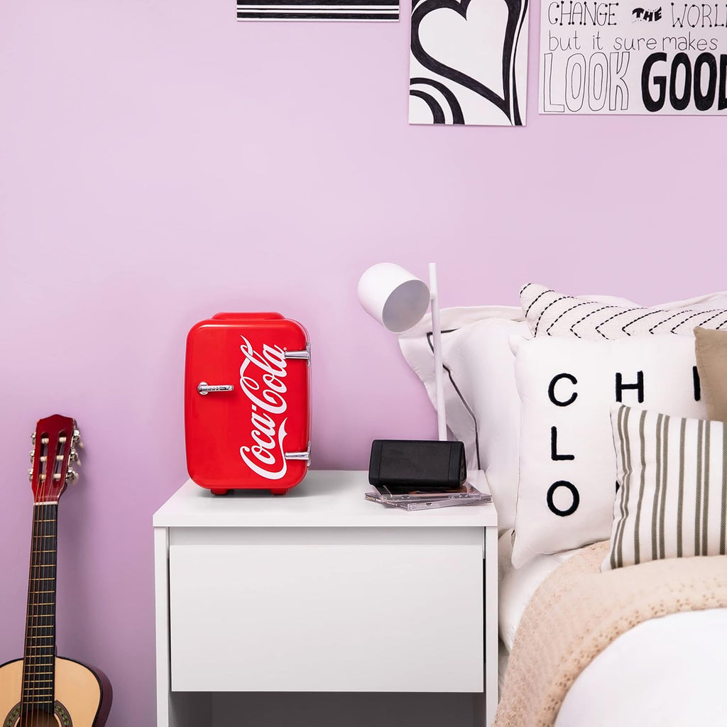 Retro Mini Fridge for Bedroom - Car, Office Desk & College Dorm Room - 4L/6 Can 12V Portable Cooler & Warmer for Food