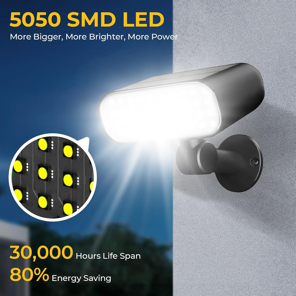 Solar Security Lights Outdoor, Motion Sensor 3 Modes, 2 Pack | IP67 Waterproof, Super Bright 5050 SMD LEDs, 180°