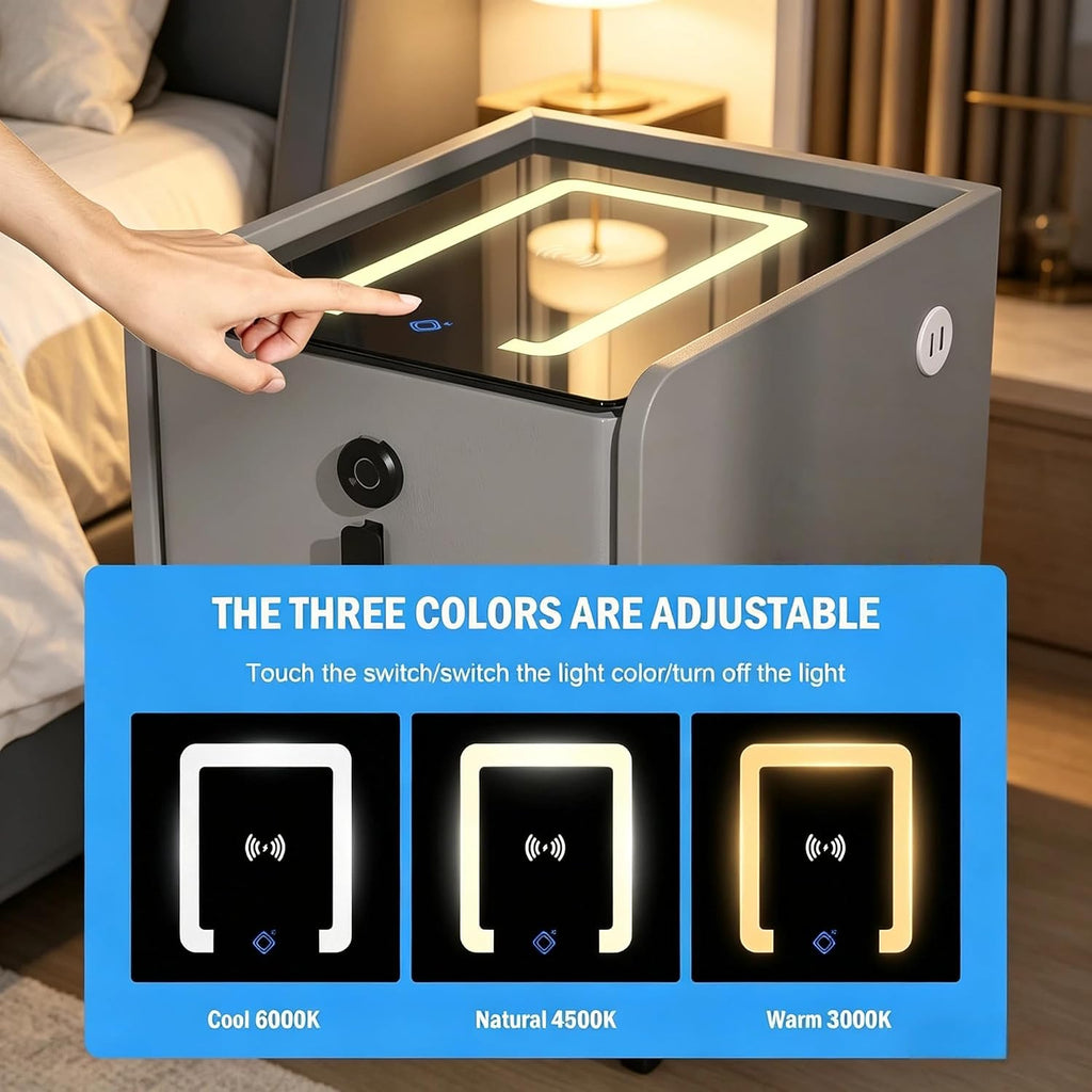 Smart Nightstand with Fingerprint Lock Drawers, Wireless Charging Support, Dual-Drawer Design, 2 USB Ports, and LED